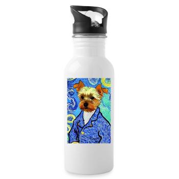 Yorkshire Terrier Van Gogh Stil | Terrier Liebhaber - Trinkflasche mit integriertem Trinkhalm - Weiß - Rechts