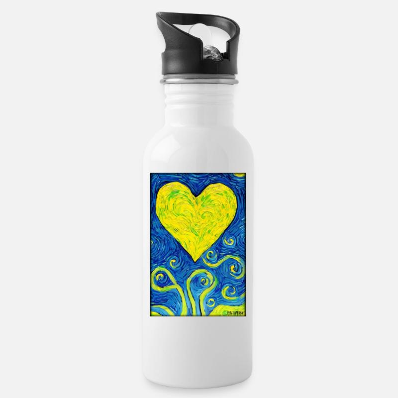 Liebe Herz Valentinstag Liebespaar Romantisch - Trinkflasche mit integriertem Trinkhalm - Weiß