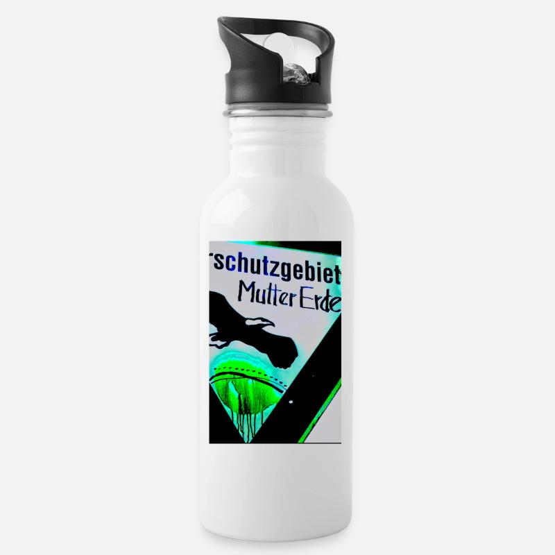 Rettet die Erde - Trinkflasche mit integriertem Trinkhalm - Weiß