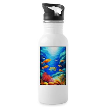 Vie marine Monde sous-marin Poissons Mer Lac animal - Gourde avec paille intégrée - blanc - Droite
