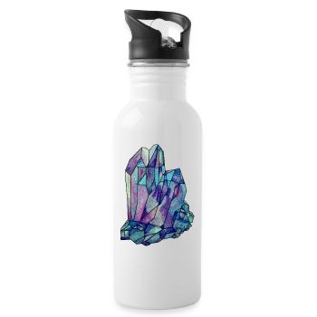 Crystal Gemstone Diamond Jewel blue turquoise purple - Water bottle with straw - white - Right