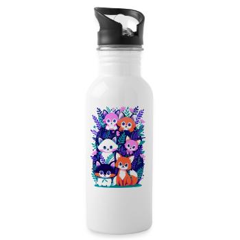 Cute foxes - Water bottle with straw - white - Right