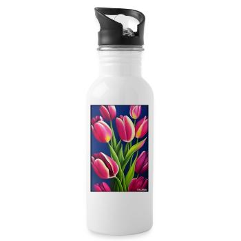 Tulip Lily Family Flower Spring Meadow Green - Water bottle with straw - white - Right