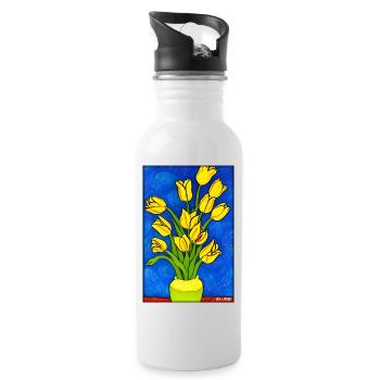 Tulip Lily Family Flower Spring Meadow Green - Water bottle with straw - white - Right