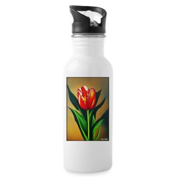 Tulip Lily Family Flower Spring Meadow Green - Water bottle with straw - white - Right