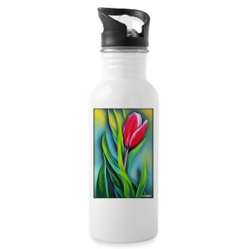 Tulip Lily Family Flower Spring Meadow Green - Water bottle with straw - white - Right