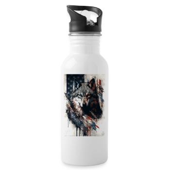 Wolf Design by ART8NS Art on Streetwear S 01of25 - Trinkflasche mit integriertem Trinkhalm - Weiß - Rechts