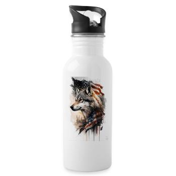Wolf Design by ART8NS Art on Streetwear S 22of25 - Trinkflasche mit integriertem Trinkhalm - Weiß - Rechts