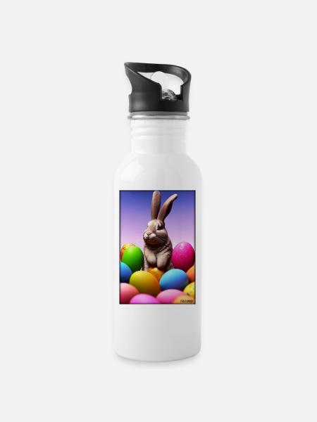 Rabbit Easter Easter Pet Easter Holiday - Water bottle with straw - white