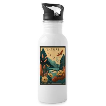 Natur ist günstiger als Therapie Spruch Wald Tiere - Trinkflasche mit integriertem Trinkhalm - Weiß - Rechts