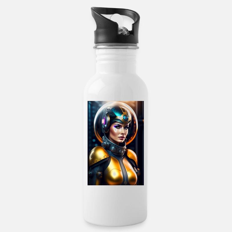 Space Girl - Trinkflasche mit integriertem Trinkhalm - Weiß