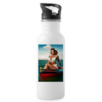 Pin Up Girl in small boat - Trinkflasche mit integriertem Trinkhalm - Weiß - Rechts