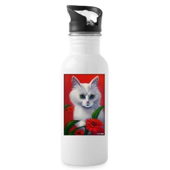 Katze Blume Natur Blüte Garten Katzenliebe Kater - Trinkflasche mit integriertem Trinkhalm - Weiß - Rechts