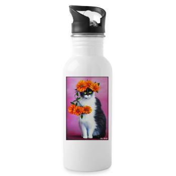 Katze Blume Natur Blüte Garten Katzenliebe Kater - Trinkflasche mit integriertem Trinkhalm - Weiß - Rechts