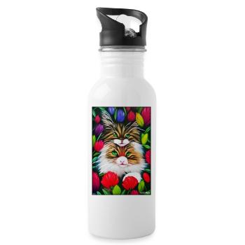 Katze Blume Natur Blüte Garten Katzenliebe Kater - Trinkflasche mit integriertem Trinkhalm - Weiß - Rechts