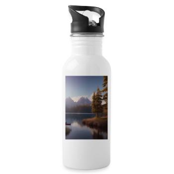 Landscape with lake and mountains - Water bottle with straw - white - Right
