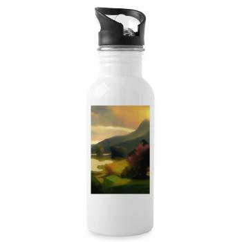 Landscape with lake and mountains - Water bottle with straw - white - Right