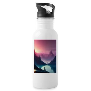 Landscape with lake and mountains - Water bottle with straw - white - Right