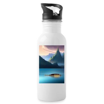 Landscape with lake, boat and mountains - Water bottle with straw - white - Right