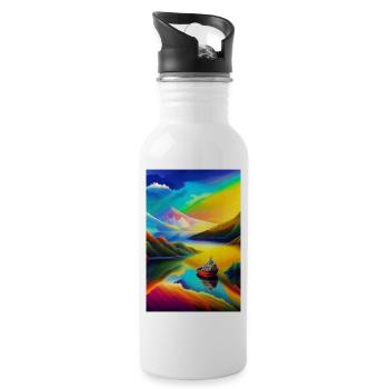 Landscape with lake, boat and mountains - Water bottle with straw - white - Right