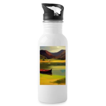 Landscape with lake, boat and mountains - Water bottle with straw - white - Right