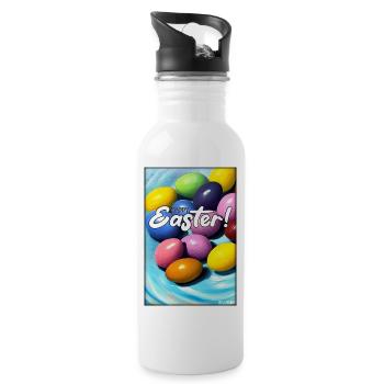 Happy Easter - Osterei Ostern Osterfest Bunte Eier - Trinkflasche mit integriertem Trinkhalm - Weiß - Rechts