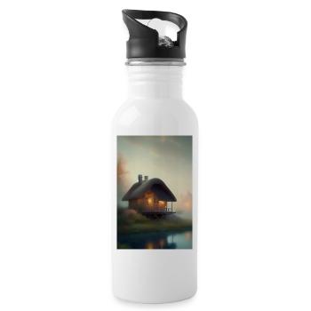 Charming lakeside cabin - Water bottle with straw - white - Right