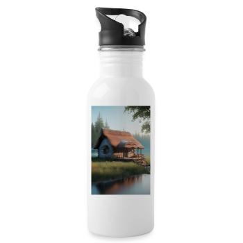 Charming lakeside cabin - Water bottle with straw - white - Right