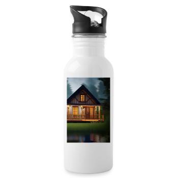 Charming lakeside cabin - Water bottle with straw - white - Right