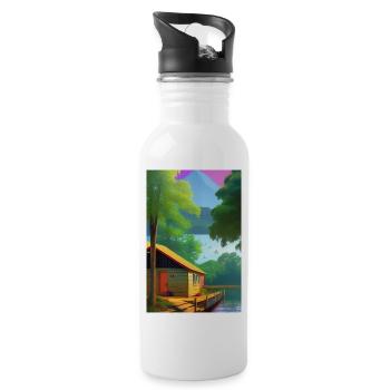 Charming lakeside cabin - Water bottle with straw - white - Right
