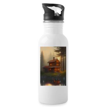 Charming lakeside cabin - Water bottle with straw - white - Right
