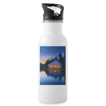 Charming lakeside cabin - Water bottle with straw - white - Right