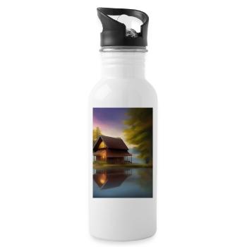 Charming lakeside cabin - Water bottle with straw - white - Right