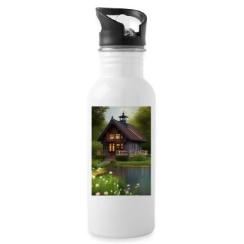 Charming lakeside cabin - Water bottle with straw - white - Right