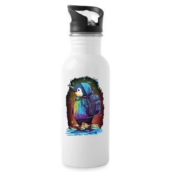 Penguin on the way to school - Water bottle with straw - white - Right