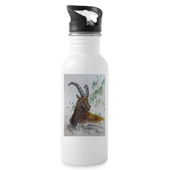 Steinbock Capricorn - Trinkflasche mit integriertem Trinkhalm - Weiß - Rechts