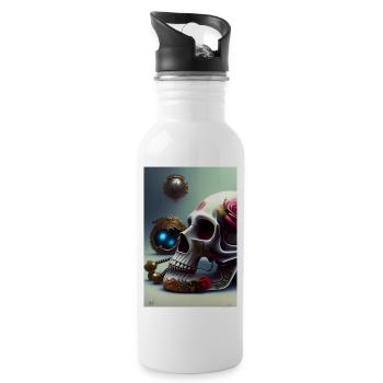 Abstract skull with rose - Water bottle with straw - white - Right