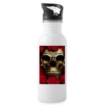 Crâne doré avec des roses - Gourde avec paille intégrée - blanc - Droite
