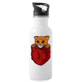 Chat dans une poche - chat dans sa poche - Gourde avec paille intégrée - blanc - Droite