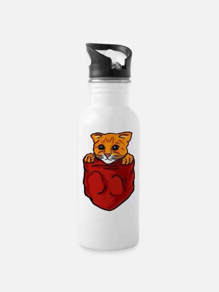 Cat in a pocket - cat in his pocket - Water bottle with straw - white