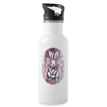 Osterhase pink lila für Mädchen Used-look - Trinkflasche mit integriertem Trinkhalm - Weiß - Rechts