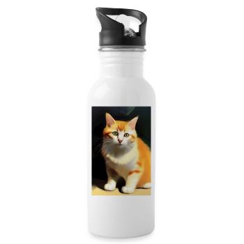 Cat Image - Water bottle with straw - white - Right
