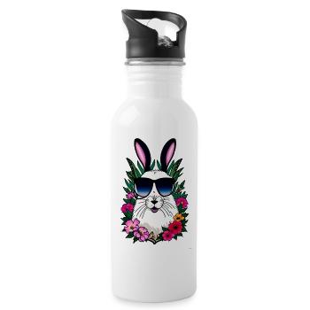Lapin avec lunettes de soleil et fleurs Lapin de Pâques - Gourde avec paille intégrée - blanc - Droite