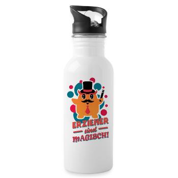 Erzieher sind magisch (Zauberer) - Trinkflasche mit integriertem Trinkhalm - Weiß - Rechts