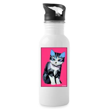 Katze Kater Polygon Tier Stubentiger Haustier - Trinkflasche mit integriertem Trinkhalm - Weiß - Rechts