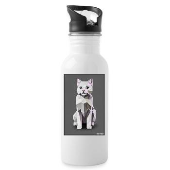 Katze Kater Polygon Tier Stubentiger Haustier - Trinkflasche mit integriertem Trinkhalm - Weiß - Rechts