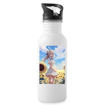 Anime Girl Anime Mädchen Waifu Otaku Sonnenblumen - Trinkflasche mit integriertem Trinkhalm - Weiß - Rechts