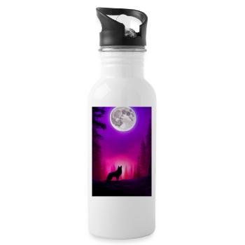 Wolf and Moon - Water bottle with straw - white - Right
