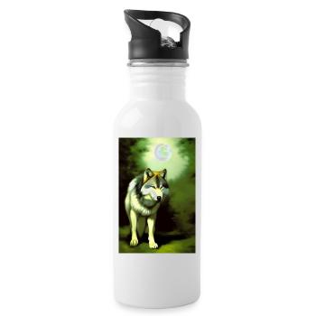 Wolf und Mond - Trinkflasche mit integriertem Trinkhalm - Weiß - Rechts