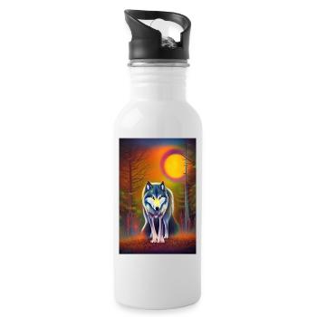 Wolf and Moon - Water bottle with straw - white - Right